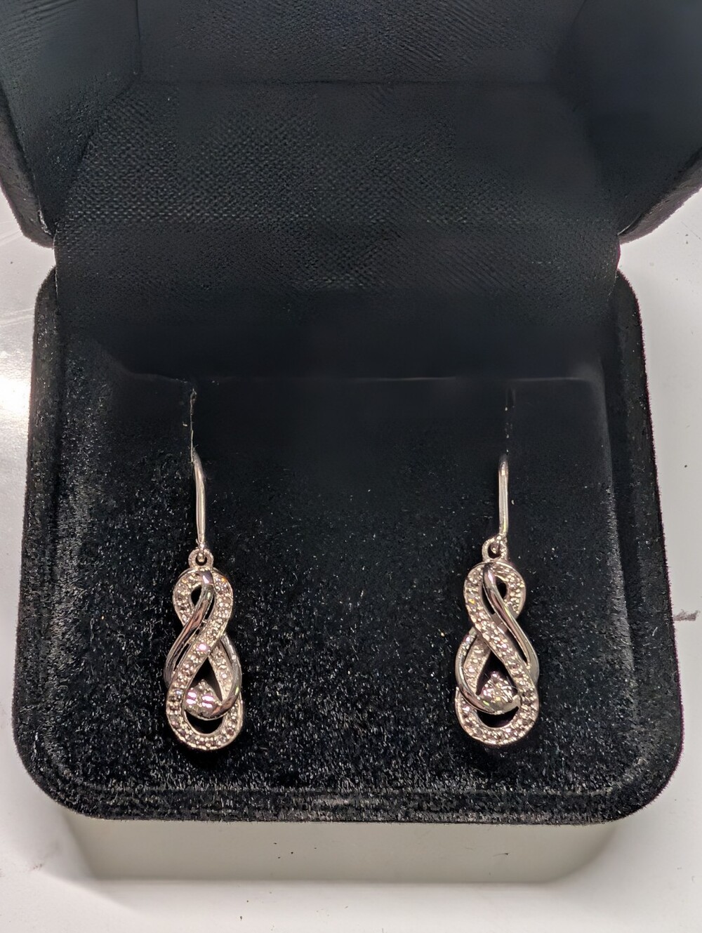 1/15 ctw Diamond Silver Infinity Drop Earrings